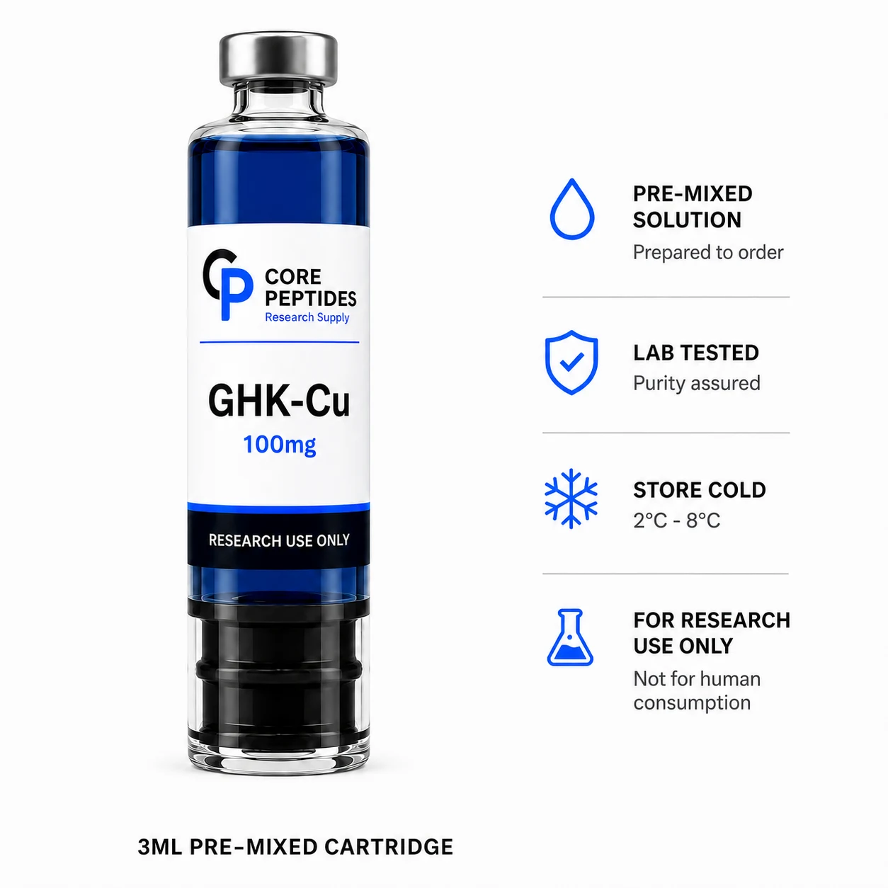 Core Peptides GHK-Cu 100mg 3ml cartridge refill cartridge