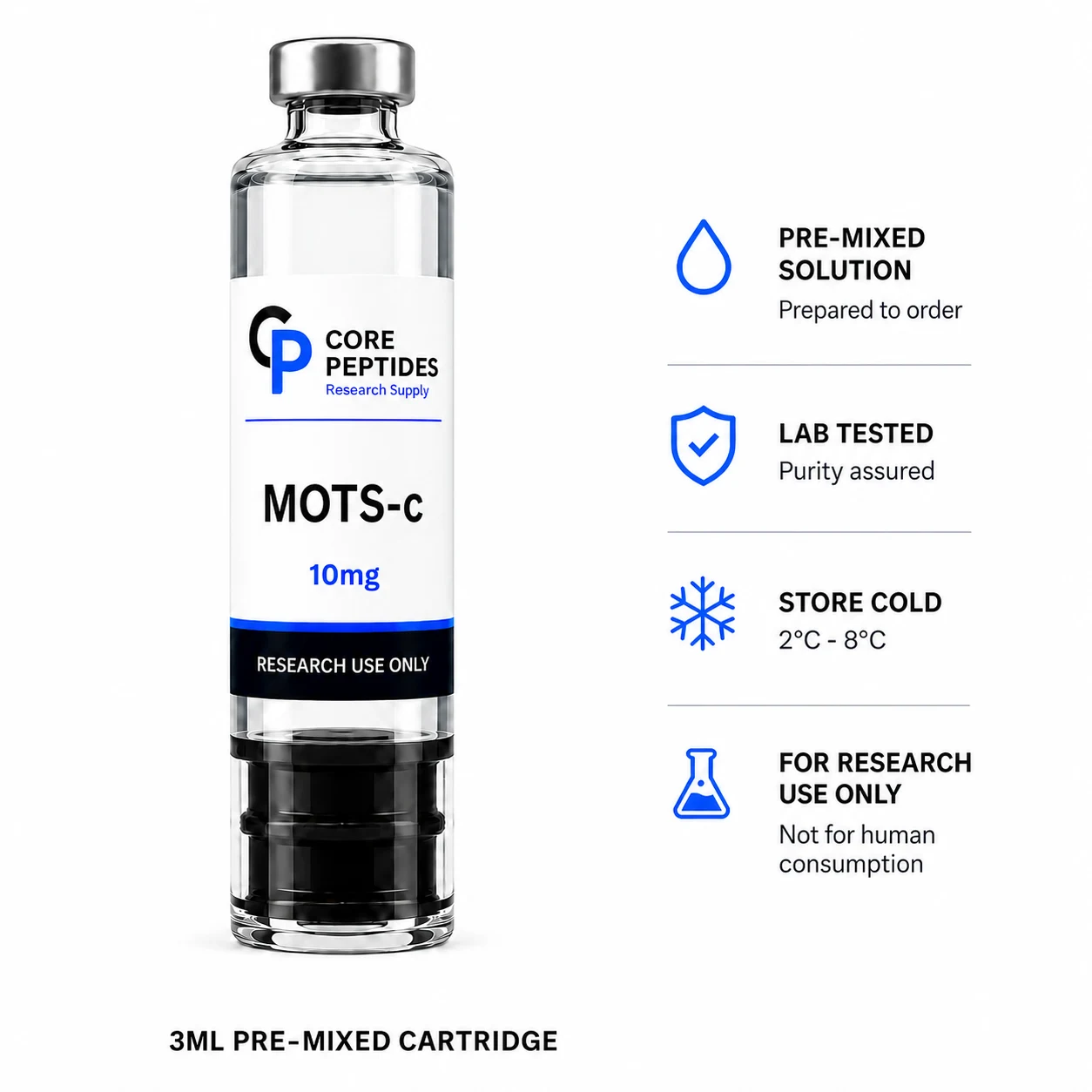 Core Peptides MOTS-c 10mg 3ml cartridge refill cartridge