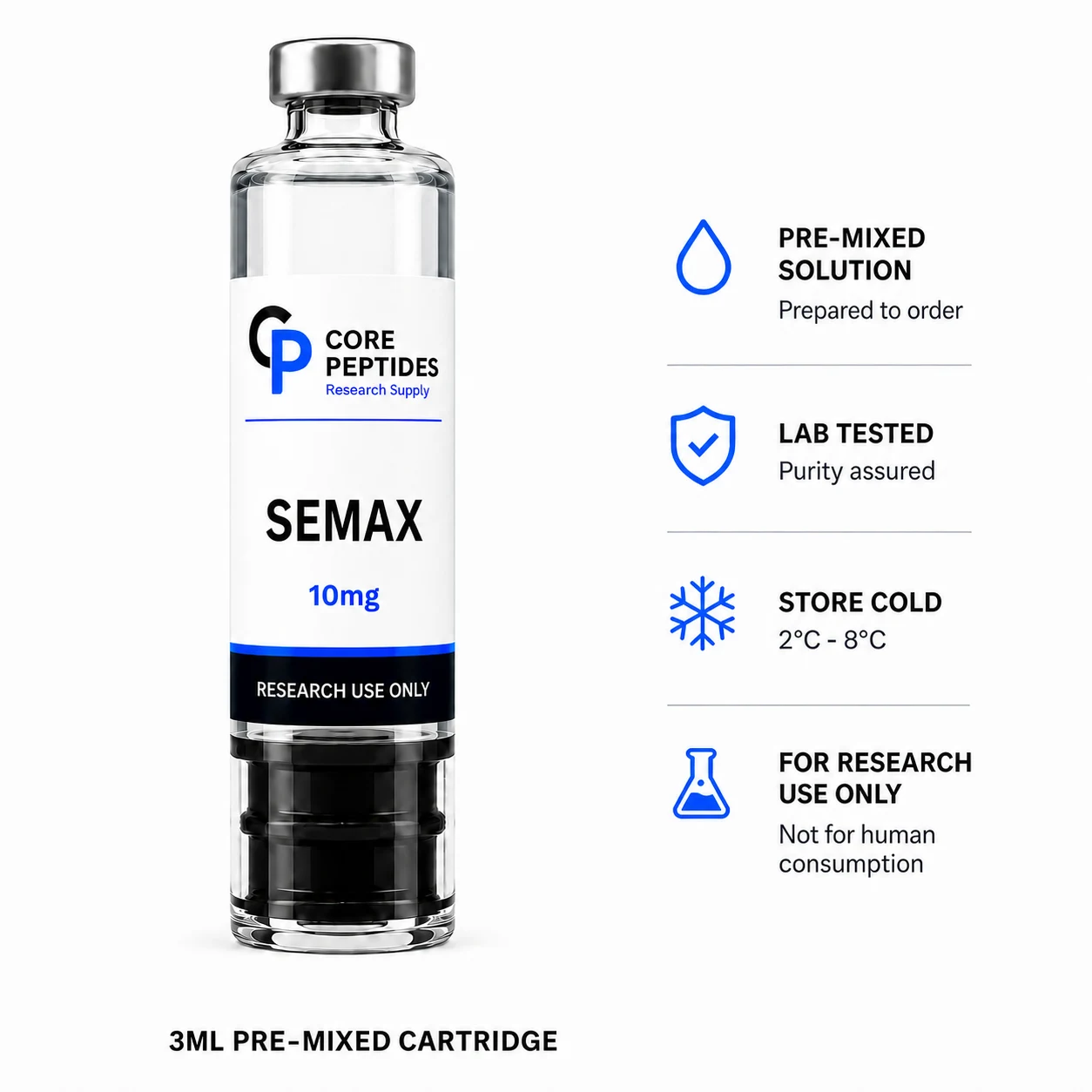 Core Peptides Semax 10mg 3ml cartridge refill cartridge